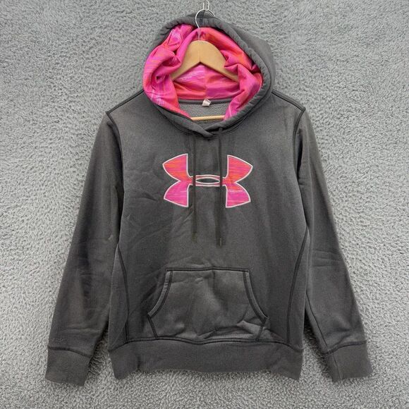 Under Armour Tops - Under Armour Storm Hoodie Womens Small Gray Pink Logo Pullover Athletic Outdoor